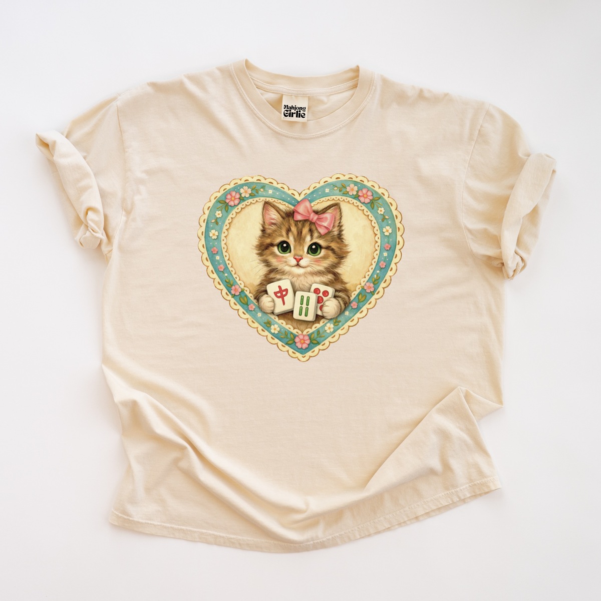 Vintage-Style Mahjong GrandmaCore Cat T-Shirt