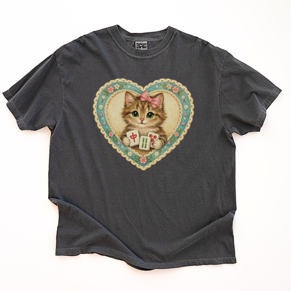 Vintage-Style Mahjong GrandmaCore Cat T-Shirt