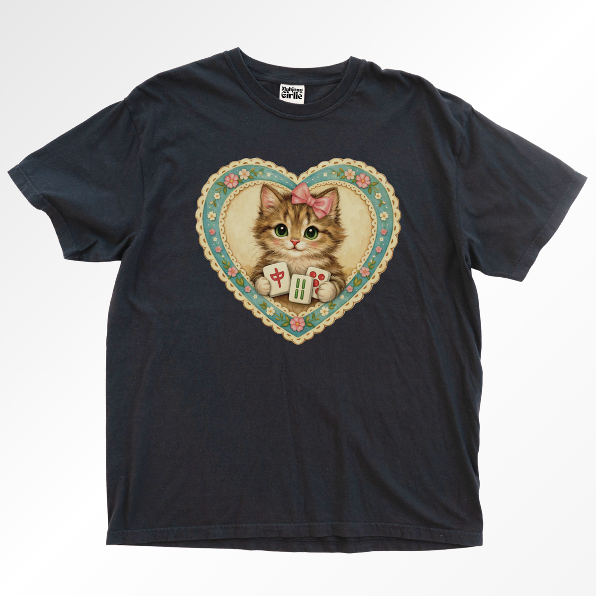 Vintage-Style Mahjong GrandmaCore Cat T-Shirt